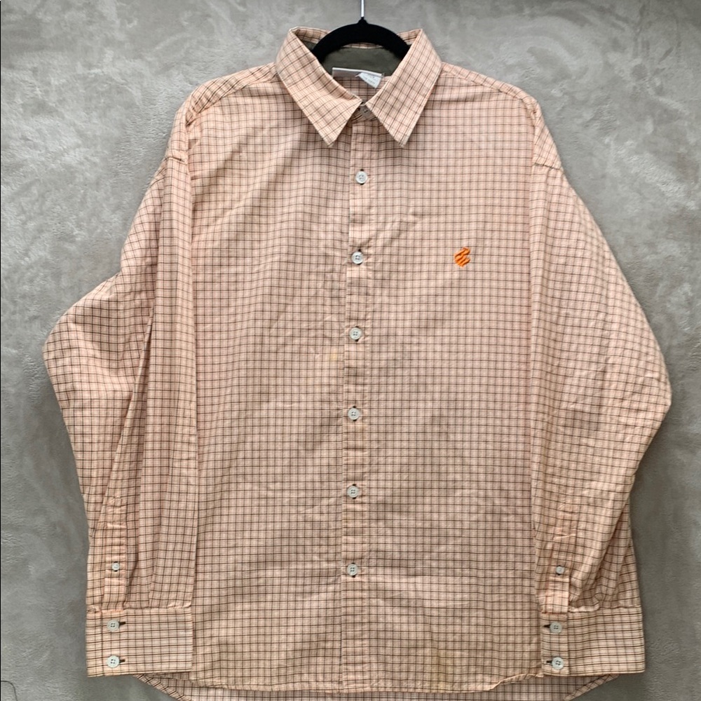 ROCAWEAR | XL MEN VTG Y2K LS SHIRT BUTTON DOWN  | ORANGE BROWN PLAID 106830